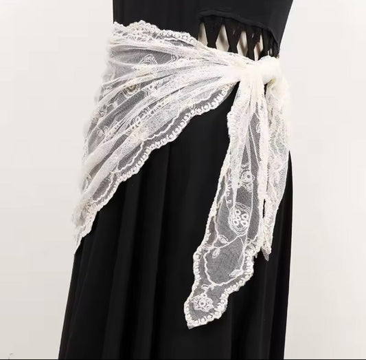 Elegant White Lace Wrap Skirt Overlay – Sheer Vintage - Inspired Waist Shawl - Gimmie Jewelry