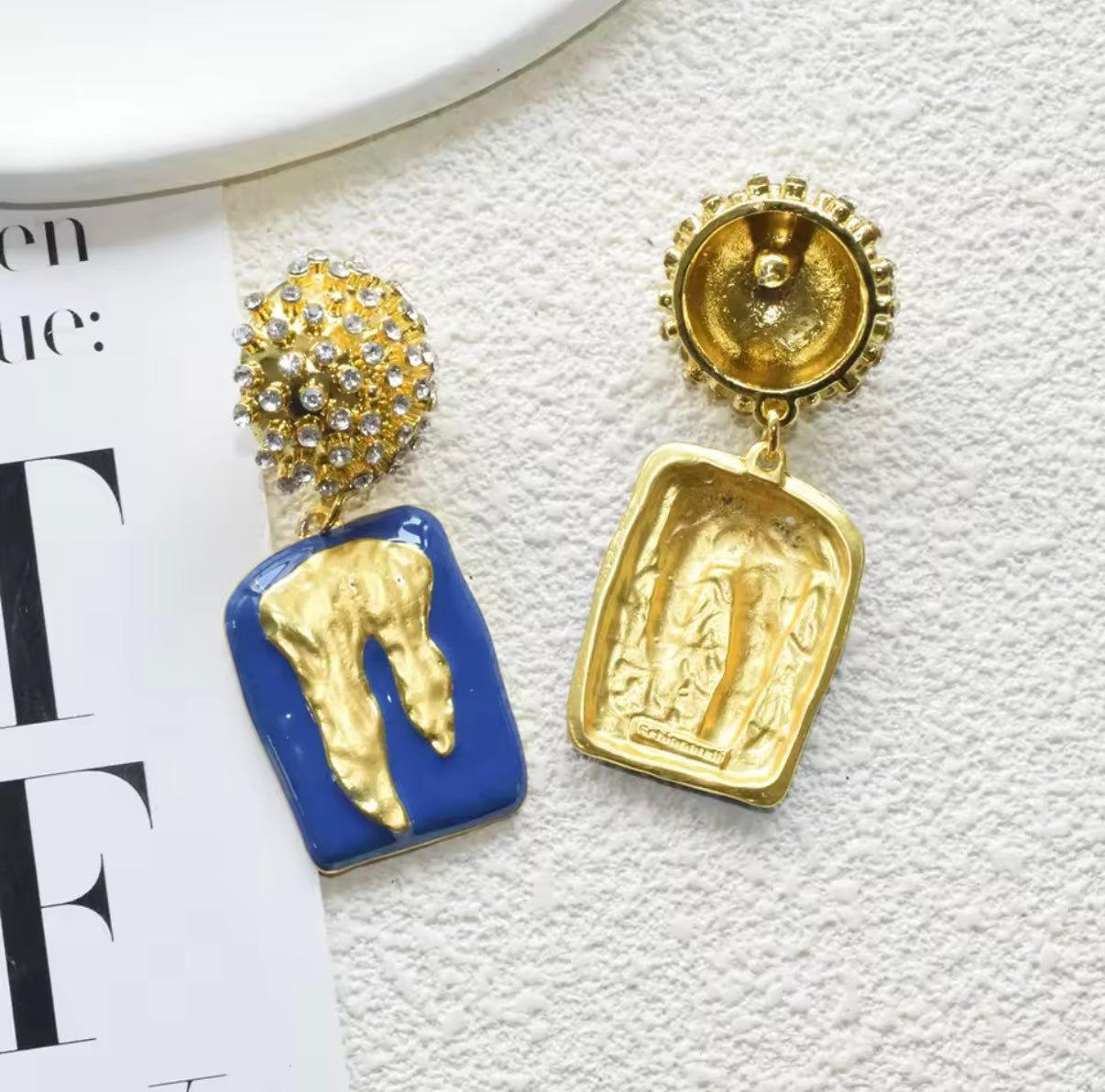 Bold Blue & Gold Statement Earrings - Gimmie Jewelry