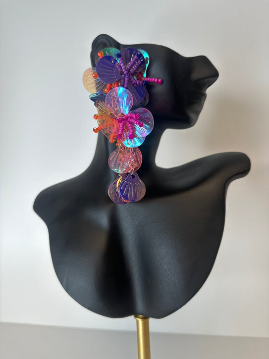 Iridescent Floral Sequin & Bead Statement Earrings - Gimmie Jewelry