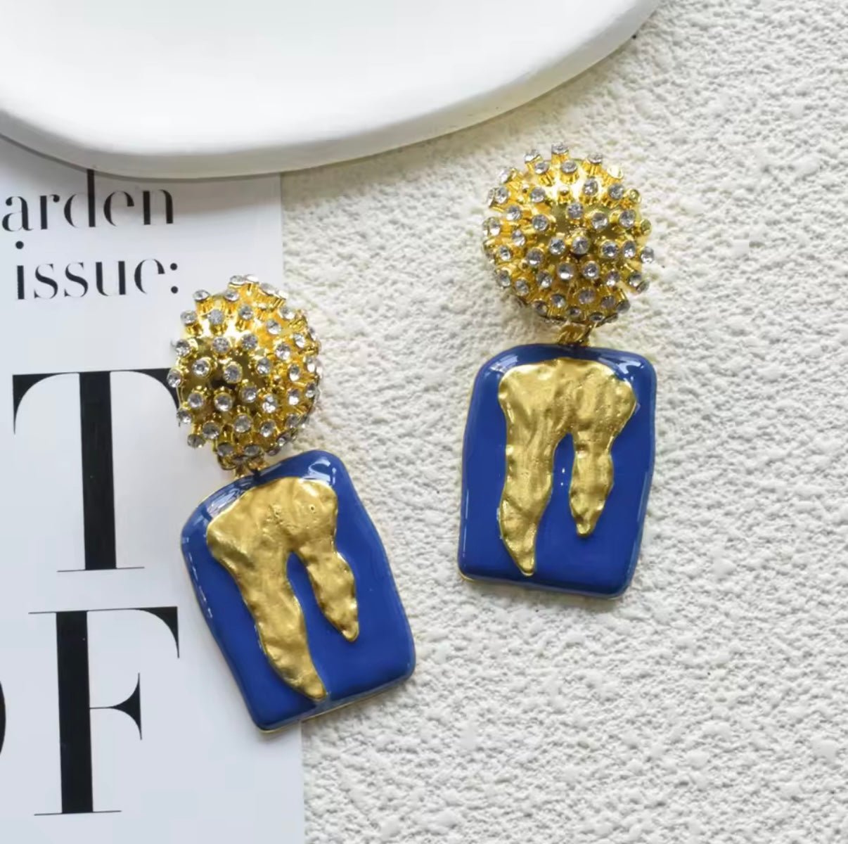Bold Blue & Gold Statement Earrings - Gimmie Jewelry