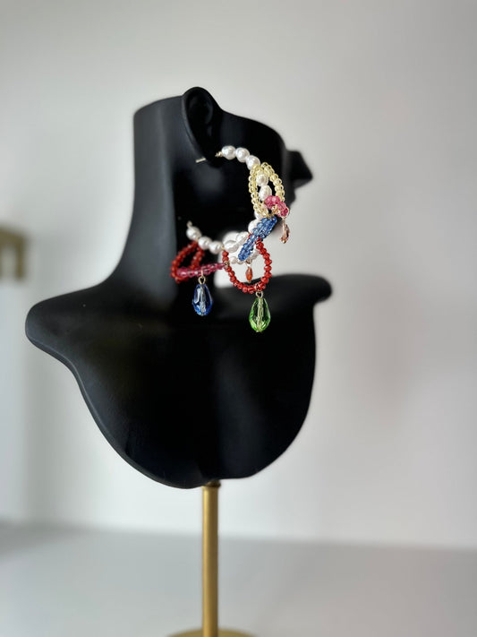 Vibrant Handmade Crystal & Pearl Statement Hoop Earrings - Gimmie Jewelry