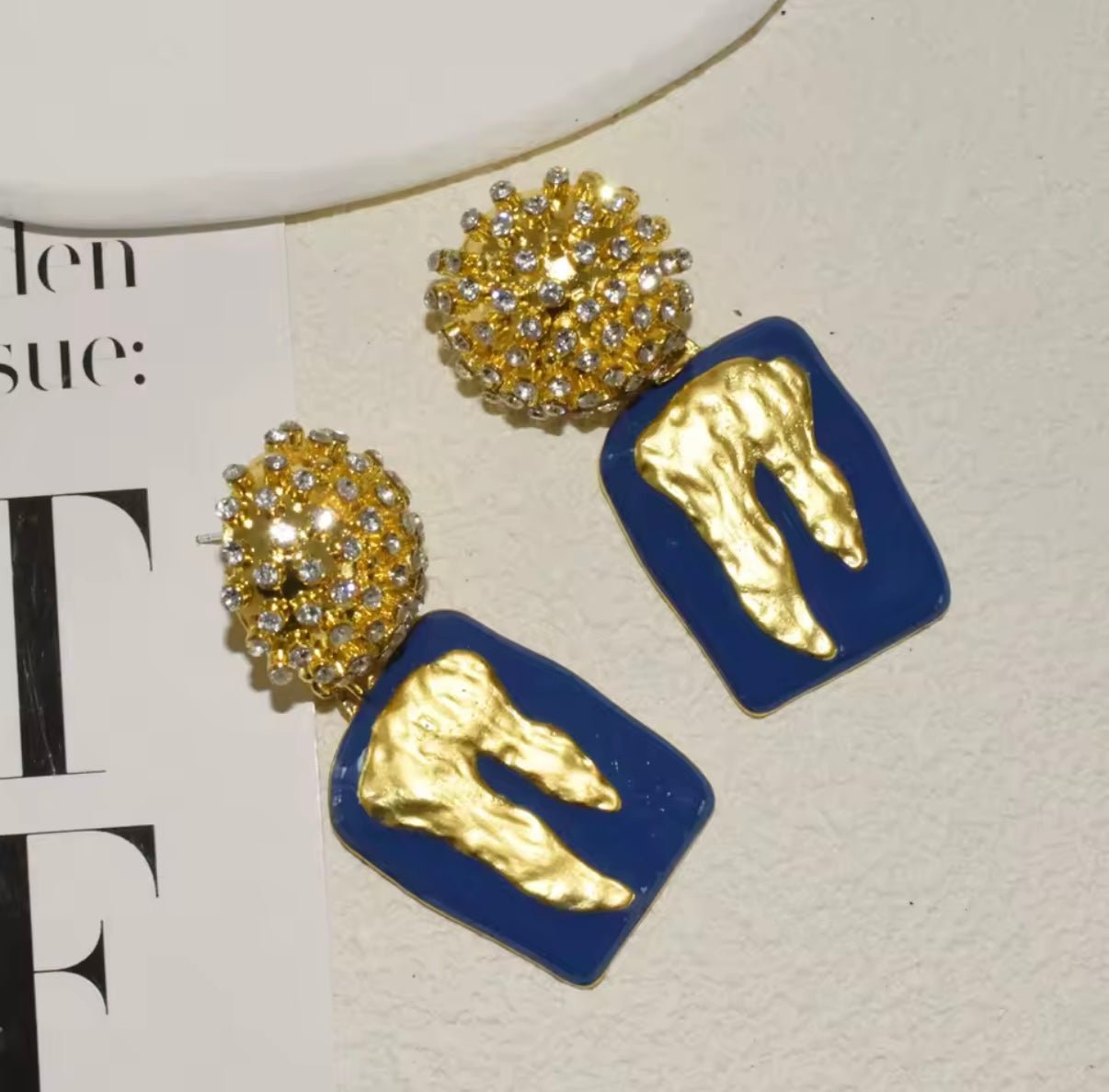Bold Blue & Gold Statement Earrings - Gimmie Jewelry