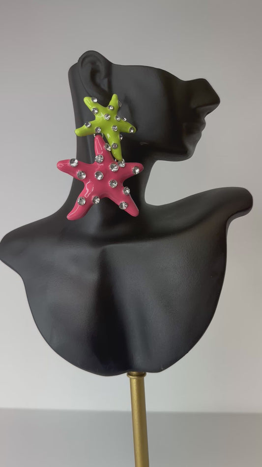 Bold Crystal Starfish Statement Earrings